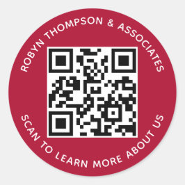 Adesivo Redondo Código QR Vermelho Escuro Autocolante Nome da Empr