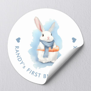 Adesivo Redondo Coelhinho Azul Adorável Aniversário Páscoa Aquarel
