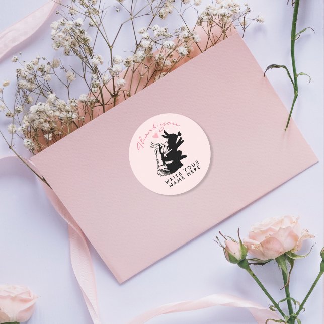 Adesivo Redondo Coelhinho Bonito Adoro Pastel Rosa Com Sombra Pret (Criador carregado)