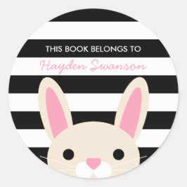 Adesivo Redondo Coelhinho Bonito | Este Livro Pertence A
