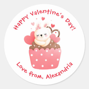 Adesivo Redondo Coelhinho bonito no Dia de os namorados de criança