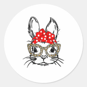 Adesivo Redondo Coelhinho Bonito Rosto Leopardo Impressão Vermelho