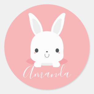 Adesivo Redondo Coelhinho Coelhinho Coelhinho Rosa, Cujo Nome Pers