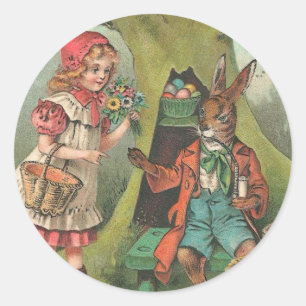 Adesivo Redondo Coelhinho Da Páscoa Francesa Com Pipe Vintage