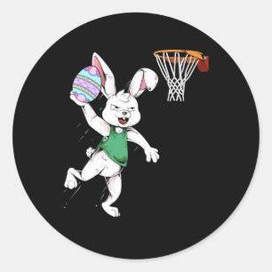 Adesivo Redondo Coelhinho de Coelhos Homens Coelhos Dunking Basket