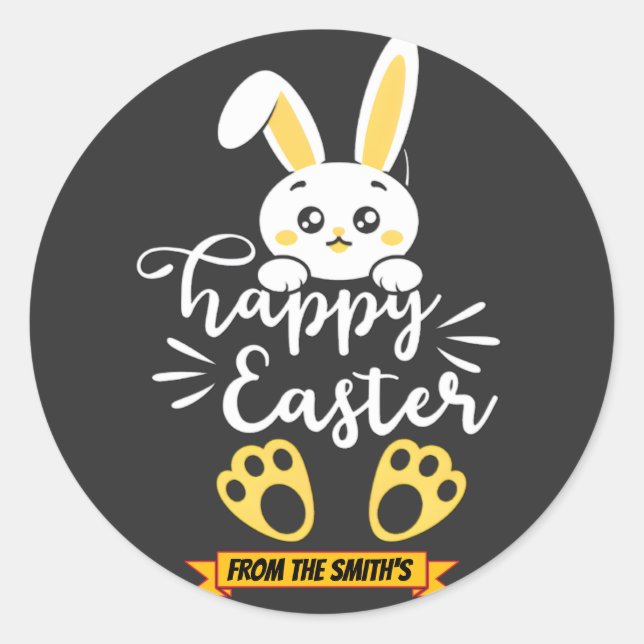 Adesivo Redondo Coelhinho de Felz pascoa bonito com impressões de  (Frente)