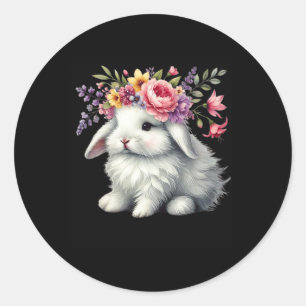 Adesivo Redondo Coelhinho De Páscoa Com Coroa Floral De Flores E M
