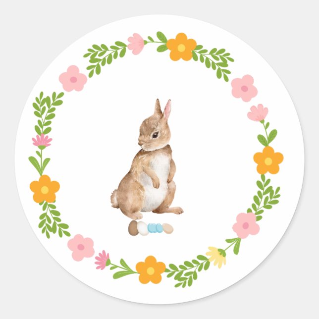 Adesivo Redondo Coelhinho de Páscoa com Vinheta Flor (Frente)
