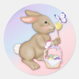 Adesivo Redondo Coelhinho de Páscoa e Vinheta de Cesta
