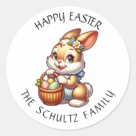 Adesivo Redondo Coelhinho de Páscoa personalizado e cesto