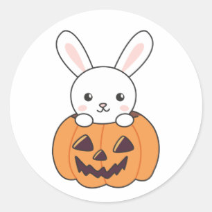 Adesivo Redondo Coelhinho De Pumpkin Cute Bunnies Feliz Halloween