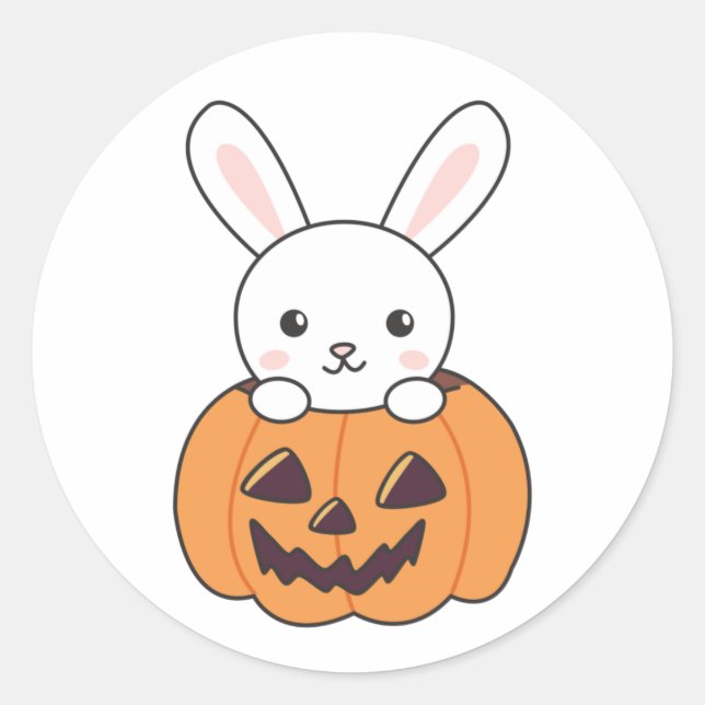 Adesivo Redondo Coelhinho De Pumpkin Cute Bunnies Feliz Halloween (Frente)