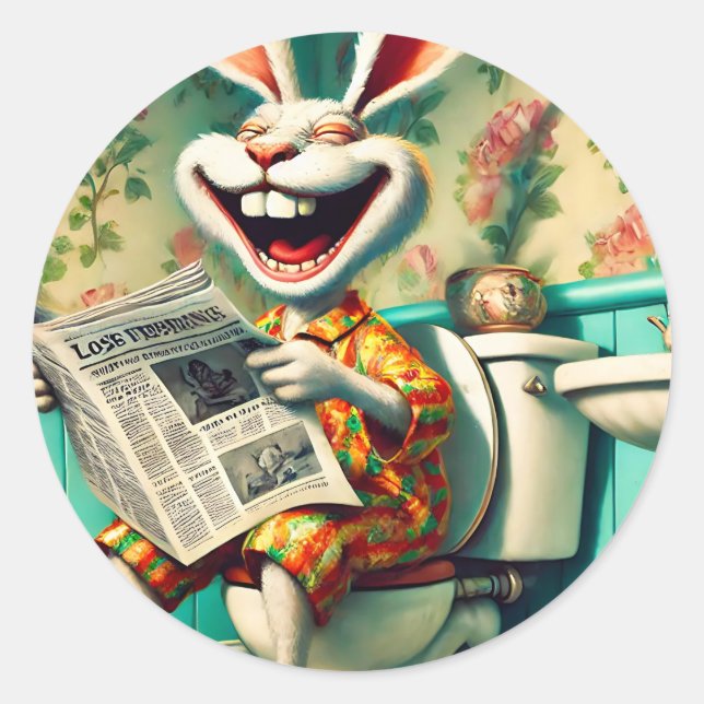 Adesivo Redondo Coelhinho Engraçado na Arte do Banheiro (Frente)