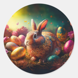 Adesivo Redondo Coelhinho felz pascoa com ovos de Páscoa