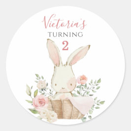 Adesivo Redondo Coelhinho Rosa Bonito 2 Dois Aniversário