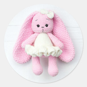 Adesivo Redondo Coelhinho Rosa - Design de Arte Bonita Feita à Mão