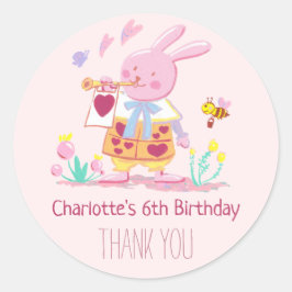 Adesivo Redondo Coelhinho Rosa Queijo na Aquarela do Jardim