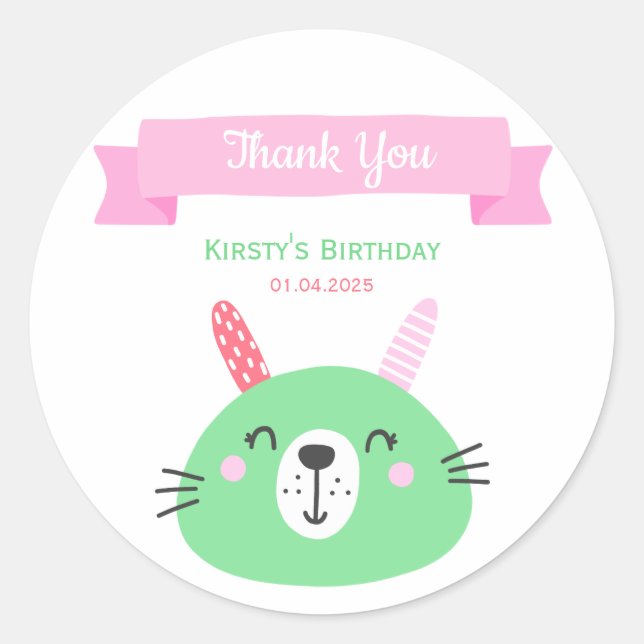 Adesivo Redondo Coelhinho Verde Bonito | ANIVERSÁRIO DE CRIANÇA |  (Frente)