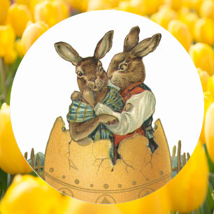 Adesivo Redondo Coelhinhos da Páscoa do Victorian do vintage, ovo