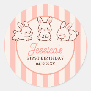 Adesivo Redondo Coelhinhos de Páscoa Fofo Aniversário de 1 ano Men