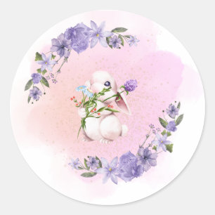 Adesivo Redondo Coelhinhos e flores bonitos