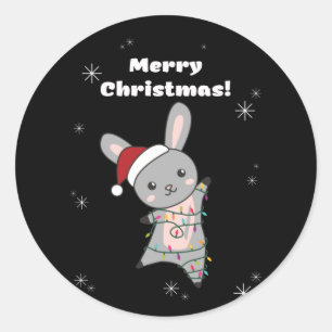 Adesivo Redondo Coelhinhos Feliz Natal Animais de inverno Coelhos