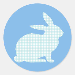 Adesivo Redondo Coelho Azul Gingham