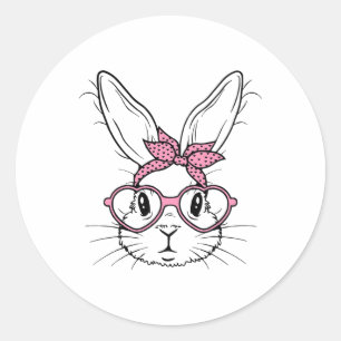 Adesivo Redondo Coelho Bonito Rosto Com Coração Bandana Gles Eas