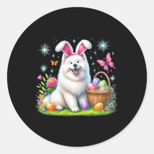 Adesivo Redondo Coelho Bonito Samoyed Cachorro Cachorro Cachorro P