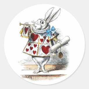 Adesivo Redondo Coelho Branco Alice Mundo das Maravilhas Coelho de