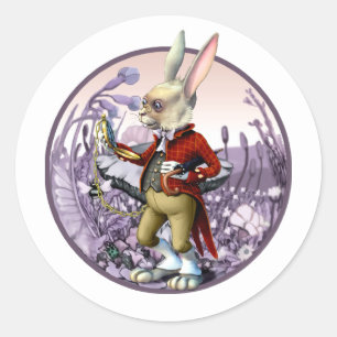 Adesivo Redondo Coelho Branco Alice no Páscoa das Maravilhas