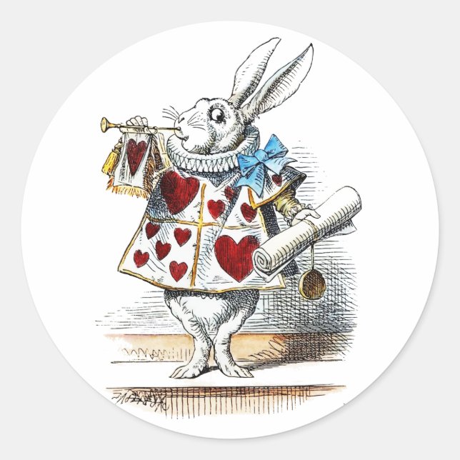 Adesivo Redondo Coelho Branco Alice Wonderland Hearts (Frente)