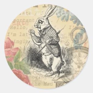 Adesivo Redondo Coelho Branco Aventuras de Alice no País das Marav