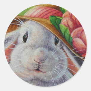 Adesivo Redondo Coelho Branco Coelho na Arte de Primavera Bonnet