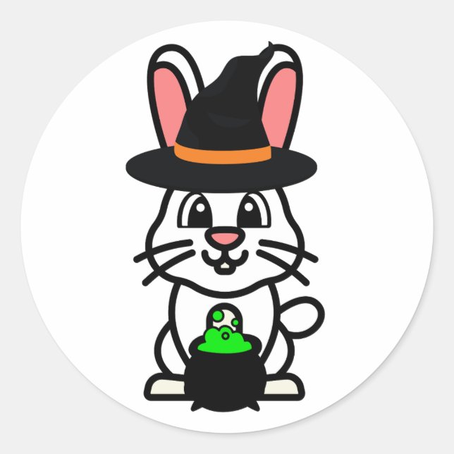 Adesivo Redondo Coelho branco engraçado é uma bruxa (Frente)