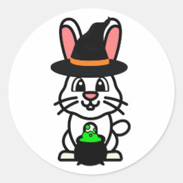 Adesivo Redondo Coelho branco engraçado é uma bruxa