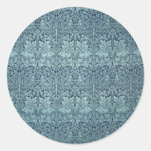 Adesivo Redondo Coelho Brer por William Morris Blue Textile Patter