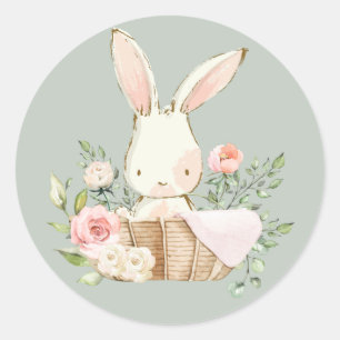 Adesivo Redondo Coelho Bunny em Aquarela Verde Salvia
