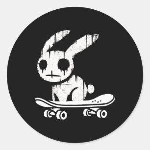 Adesivo Redondo Coelho Bunny Sinistro Skate Alt Goth Grunge 