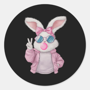 Adesivo Redondo Coelho Bunny soprando chiclete dia de Páscoa Gi fo