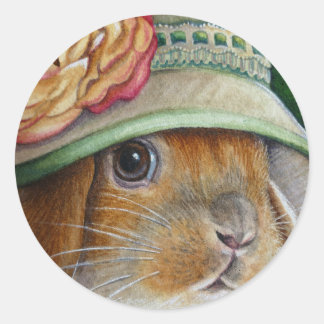 Adesivo Redondo Coelho Castanho Coelho na Arte de Aquarela de Prim