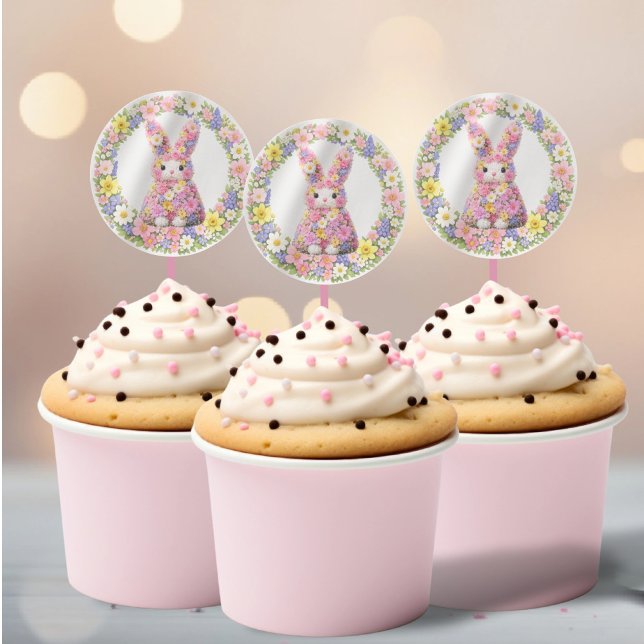 Adesivo Redondo Coelho da Páscoa Flor Doce Coelho (Sweet Flower Bunny Rabbit Easter Classic Round Stickers by Ricaso. Spring floral wreath and bunny)