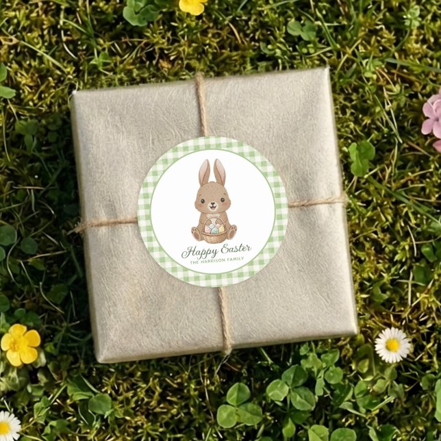 Adesivo Redondo Coelho da Páscoa Xadrez Aquarela Verde (Criador carregado)