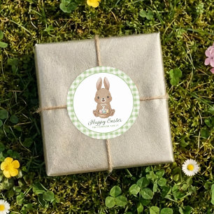 Adesivo Redondo Coelho da Páscoa Xadrez Verde Aquarela