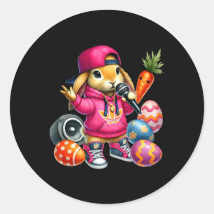 Adesivo Redondo Coelho de Hip Hop Ovos de Páscoa Microfone Vibe