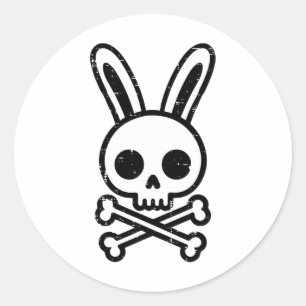 Adesivo Redondo Coelho de Páscoa Caveira Cruz Ossos Coelho Goth Ho