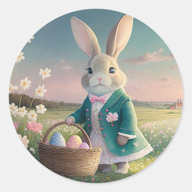 Adesivo Redondo Coelho de Páscoa fofo (Frente)