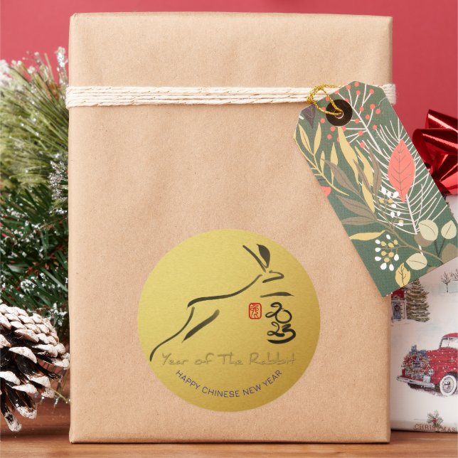 Adesivo Redondo Coelho de Pintura Chinês Lunar Novo Ano S1 (Feriado)