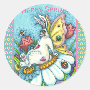 ADESIVO REDONDO COELHO DE PRIMAVERA FLUTTERBUN FELIZ, FEIRA DE BUN
