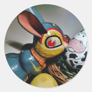 Adesivo Redondo Coelho do brinquedo e ovo da vaca